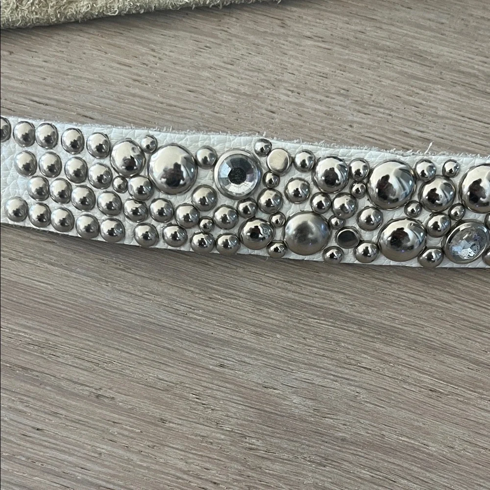 White Studded Leather Belt
